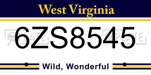 6ZS8545 West Virginia License Plate