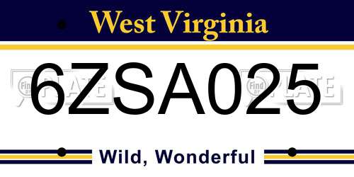 6ZSA025 West Virginia License Plate