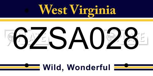 6ZSA028 West Virginia License Plate