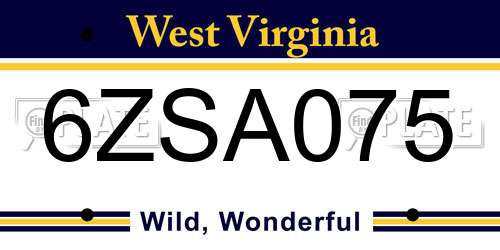6ZSA075 West Virginia License Plate