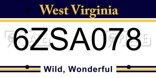 6ZSA078 West Virginia License Plate