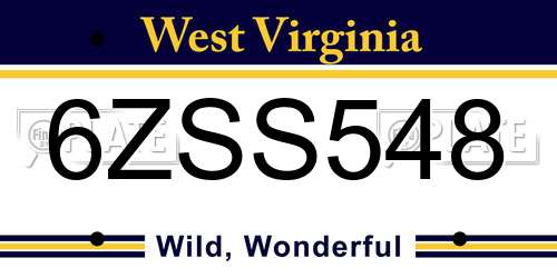 6ZSS548 West Virginia License Plate