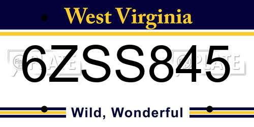 6ZSS845 West Virginia License Plate