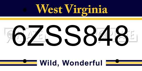 6ZSS848 West Virginia License Plate