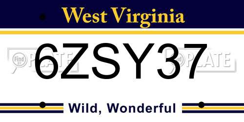 6ZSY37 West Virginia License Plate