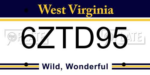 6ZTD95 West Virginia License Plate