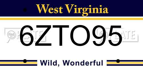 6ZTO95 West Virginia License Plate