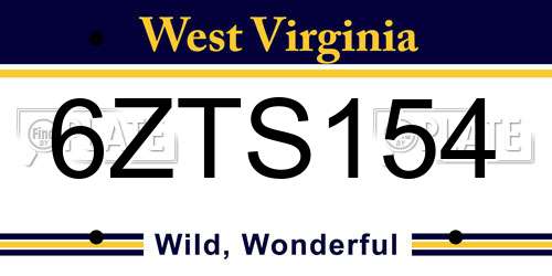 6ZTS154 West Virginia License Plate