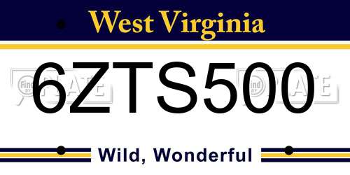6ZTS500 West Virginia License Plate