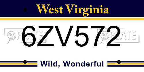6ZV572 West Virginia License Plate