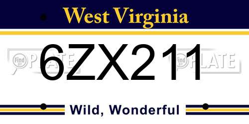6ZX211 West Virginia License Plate