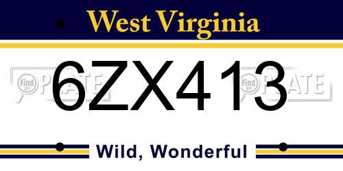 6ZX413 West Virginia License Plate