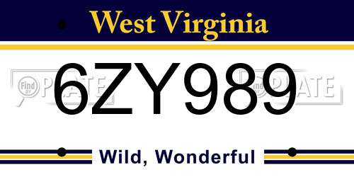 6ZY989 West Virginia License Plate