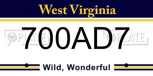 700AD7 West Virginia License Plate