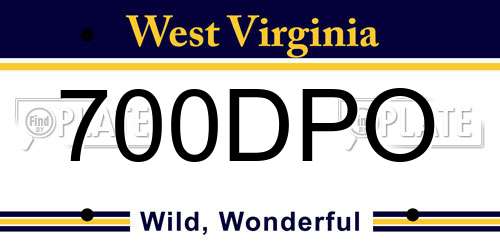 700DPO West Virginia License Plate