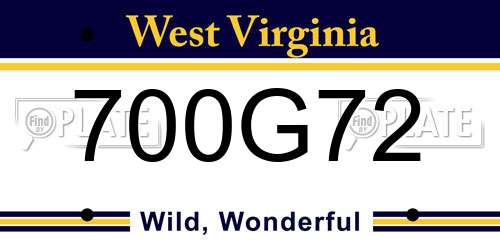 700G72 West Virginia License Plate