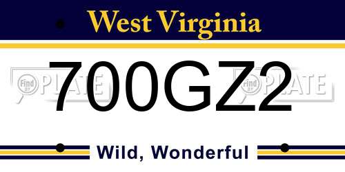 700GZ2 West Virginia License Plate