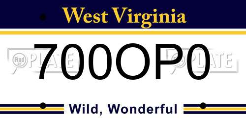 700OP0 West Virginia License Plate