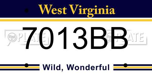 7013BB West Virginia License Plate