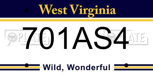 701AS4 West Virginia License Plate
