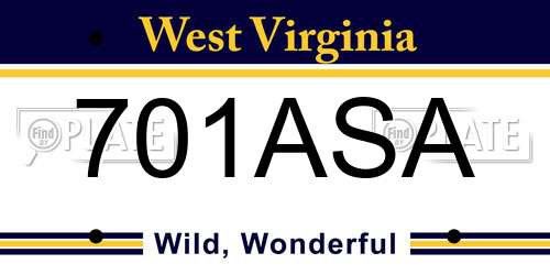 701ASA West Virginia License Plate