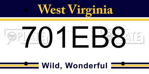 701EB8 West Virginia License Plate