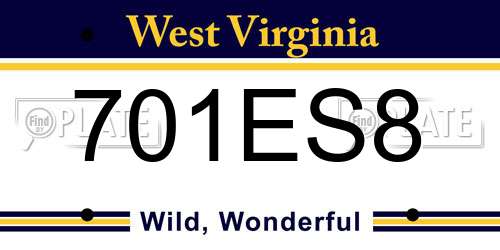 701ES8 West Virginia License Plate