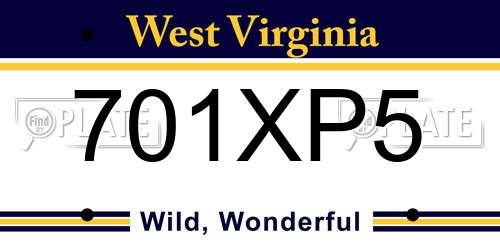 701XP5 West Virginia License Plate