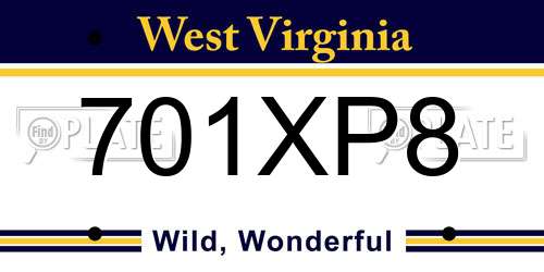 701XP8 West Virginia License Plate