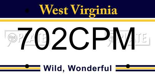 702CPM West Virginia License Plate