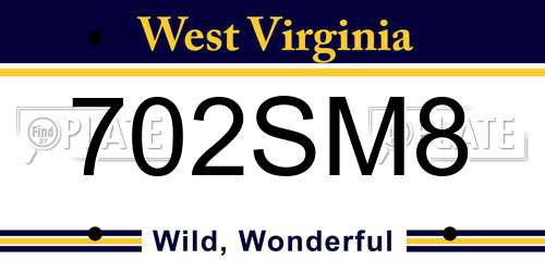 702SM8 West Virginia License Plate