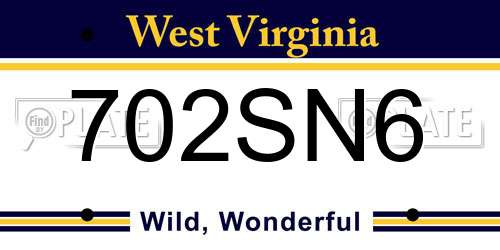 702SN6 West Virginia License Plate