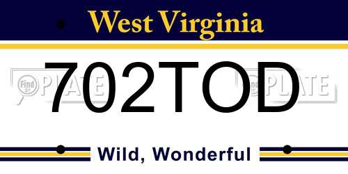 702TOD West Virginia License Plate
