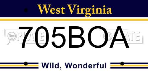 705BOA West Virginia License Plate