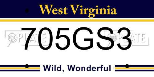 705GS3 West Virginia License Plate