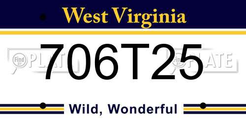 706T25 West Virginia License Plate