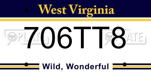 706TT8 West Virginia License Plate