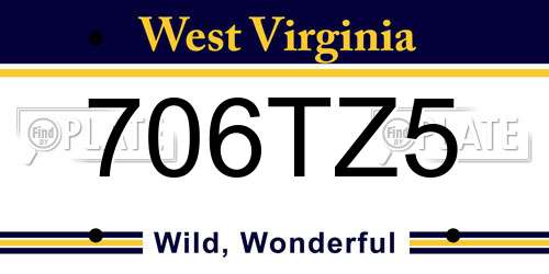 706TZ5 West Virginia License Plate