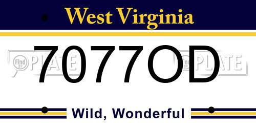 7077OD West Virginia License Plate