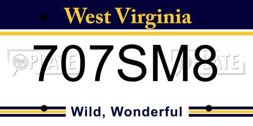 707SM8 West Virginia License Plate