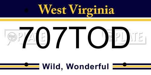 707TOD West Virginia License Plate