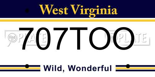 707TOO West Virginia License Plate