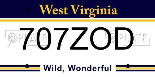 707ZOD West Virginia License Plate