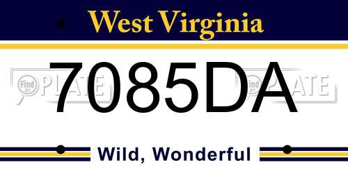 7085DA West Virginia License Plate