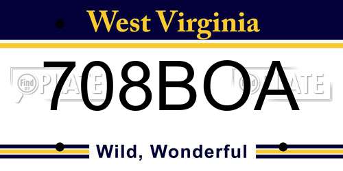 708BOA West Virginia License Plate