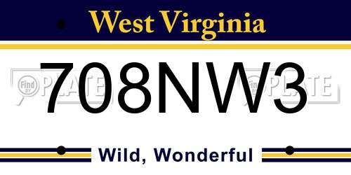 708NW3 West Virginia License Plate