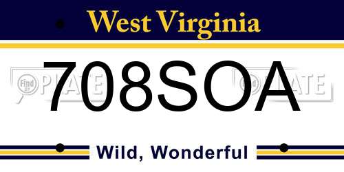 708SOA West Virginia License Plate