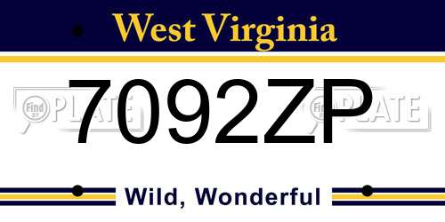 7092ZP West Virginia License Plate