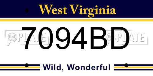 7094BD West Virginia License Plate