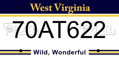 70AT622 West Virginia License Plate